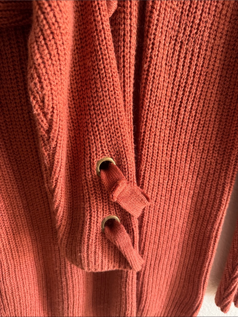 Marine Layer Lace-Up Ribbed Crewneck Sweater - Rust - Picture 5 of 6